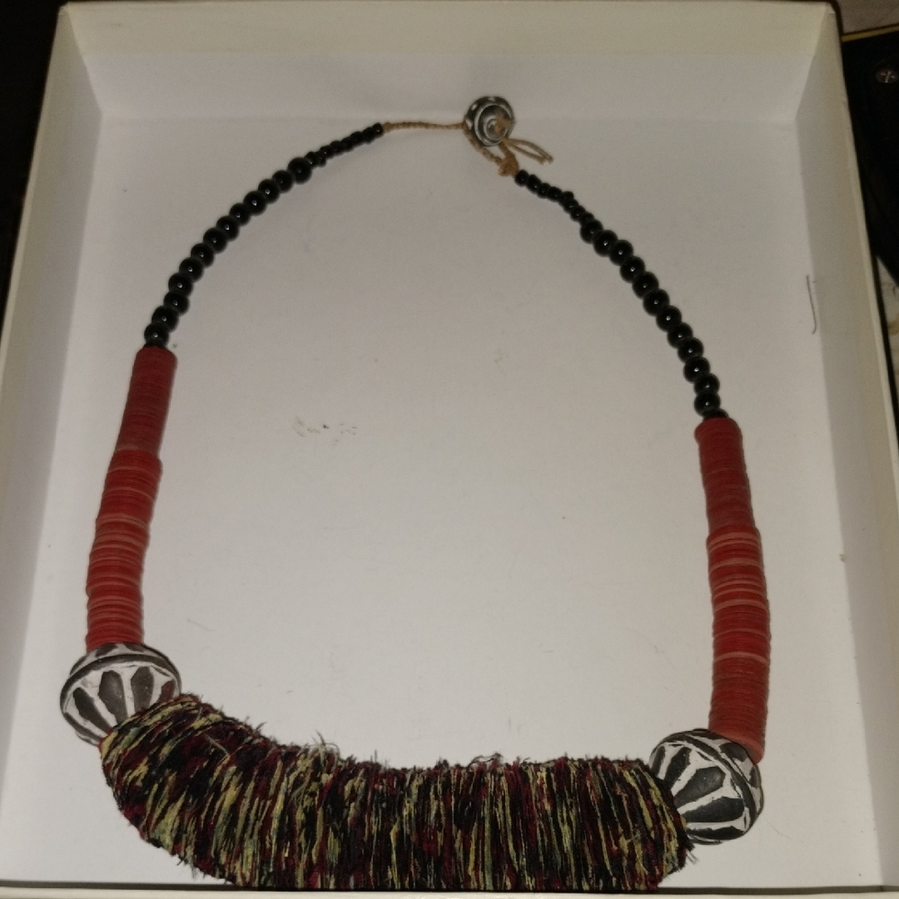 Vintage Red and Black Beaded Necklace